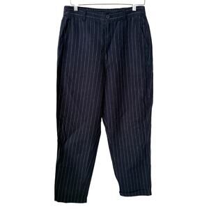 Uniqlo Navy/White Pin Stripe Cotton/Linen HighRise Tapered Office Pant/Trouser-M